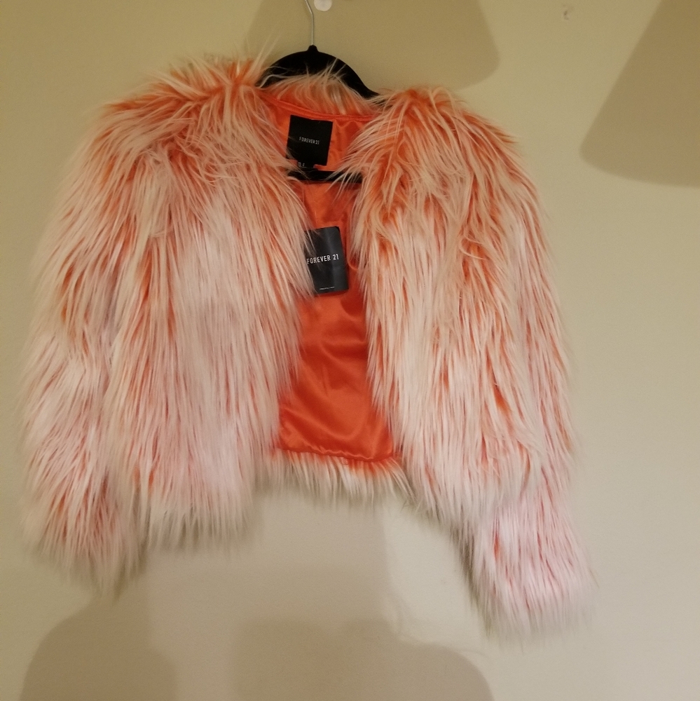 Fuzzy orange and white jacket